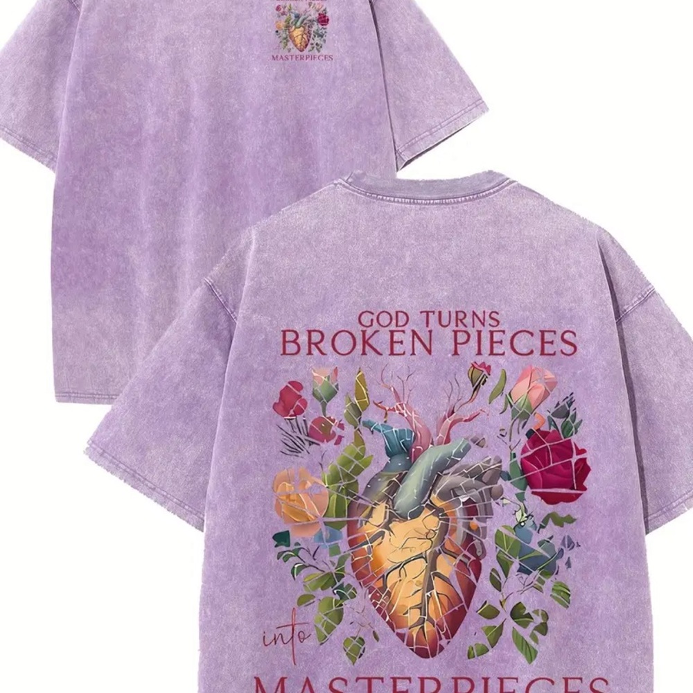 SHEIN Purple Short Sleeve Tee with Text Design